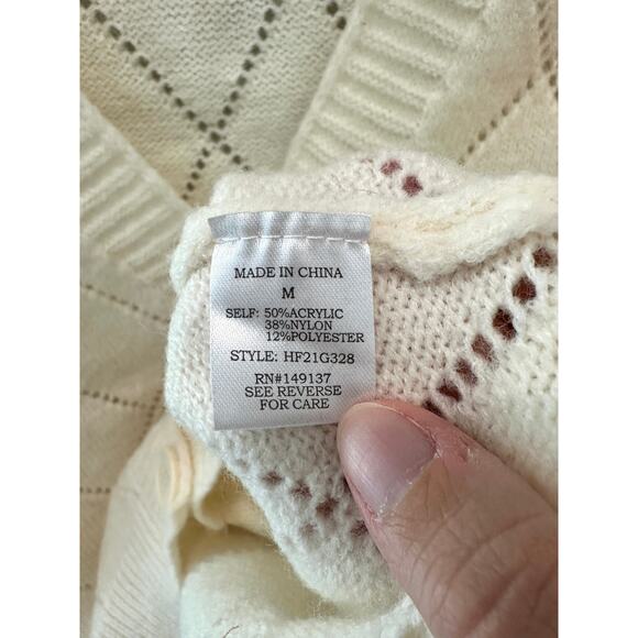 HYFVE | Cream Cardigan Sweater Floral Embroidered Button Up Retro Style | Medium - Picture 6 of 7